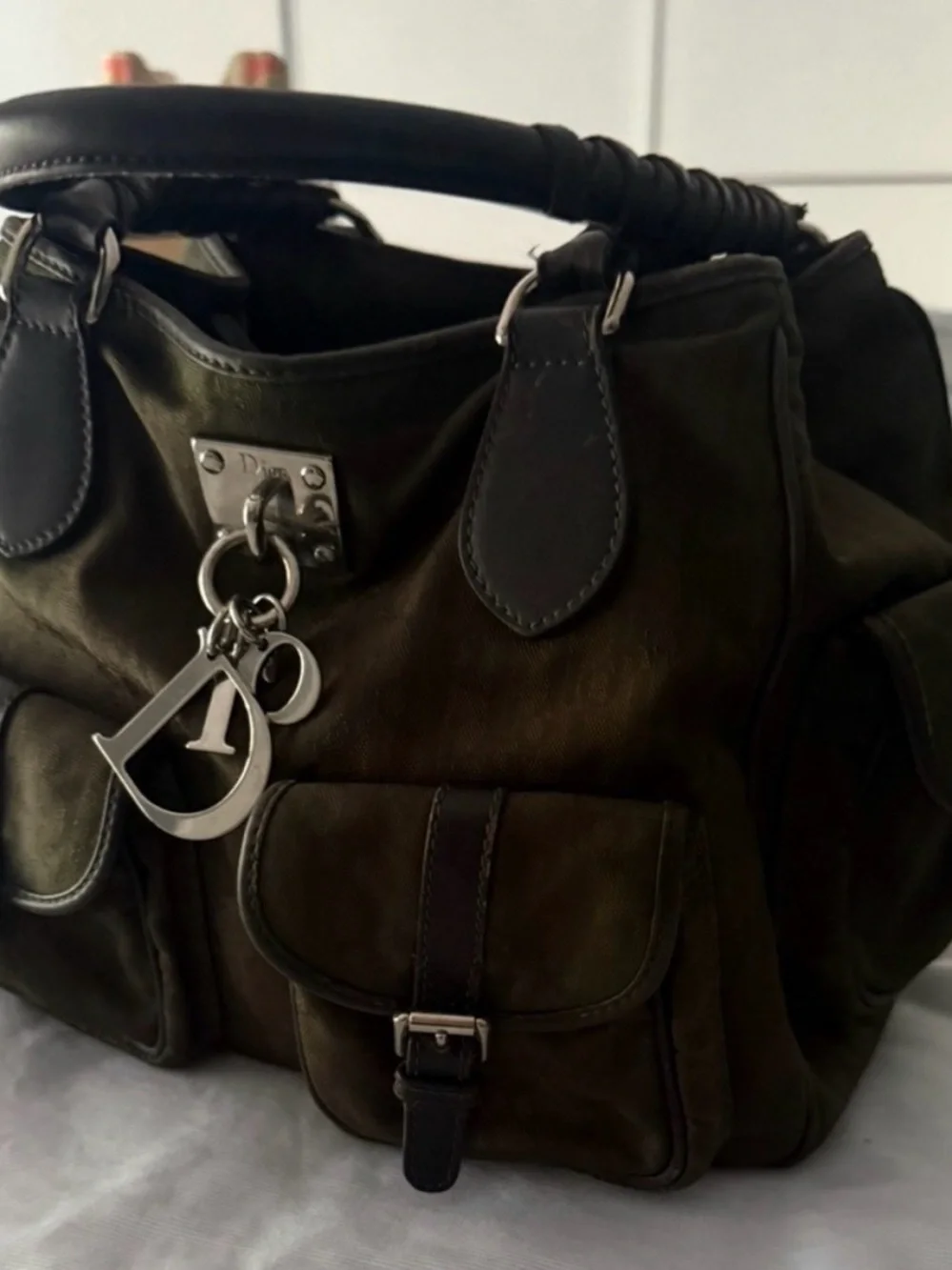 Dior Brown Leather Satchel with Silver Charm